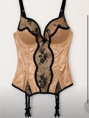 Pleasure State White Label Lace Bustier with Black Floral Overlay Champagne/Nude